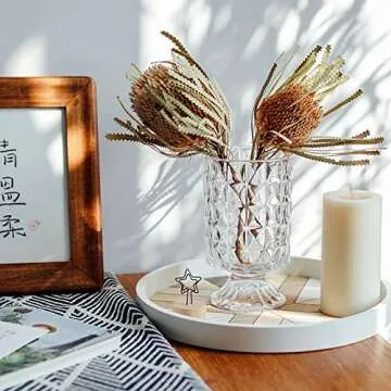 BLOFLO Embossed Glass Vase, 7'' Crystal Glass Vases for Flowers, Pedestal Big Base Glass Bouquet Vase, Hydroponic Glass Transparent Vase for Home Office Wedding Dining Table Party