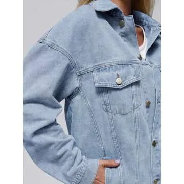AUTOMET Womens Jean Jacket Denim Long Sleeve Oversized Button Down Shirts Trendy Coat Fall Fashion Winter Clothes Outfit LightBlue S