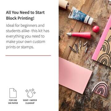 Speedball 3471 Super Value Block Printing Starter Kit – Includes Ink, Brayer, Lino Handle and Cutters, Speedy-Carve