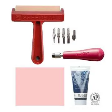 Speedball 3471 Super Value Block Printing Starter Kit – Includes Ink, Brayer, Lino Handle and Cutters, Speedy-Carve