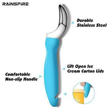 Rainspire Ice Cream Scoop Stainless Steel with Comfortable Handle, Ice Cream Scooper Heavy Duty, Ice Cream Spade Great for Spooning Frozen Hard Gelato and Sorbet, Cookie Dough, Melon, Blue
