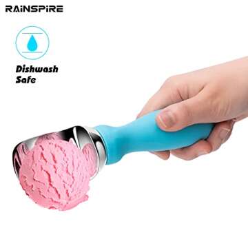 Rainspire Ice Cream Scoop Stainless Steel with Comfortable Handle, Ice Cream Scooper Heavy Duty, Ice Cream Spade Great for Spooning Frozen Hard Gelato and Sorbet, Cookie Dough, Melon, Blue