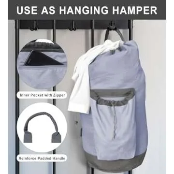 VividPaw Laundry Bag Extra Large Heavy Duty, Laundry Backpack for College students, Travel Laundry Bags with Adjustable Strap, Dirty Clothes Hamper, College Dorm Room Essentials (Grey)