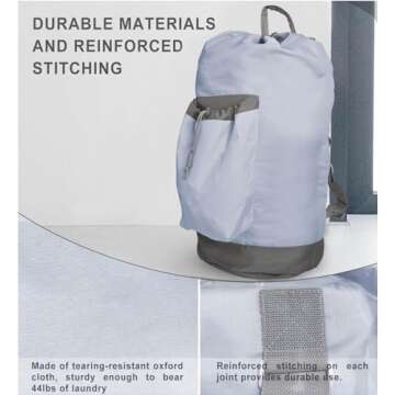 VividPaw Laundry Bag Extra Large Heavy Duty, Laundry Backpack for College students, Travel Laundry Bags with Adjustable Strap, Dirty Clothes Hamper, College Dorm Room Essentials (Grey)