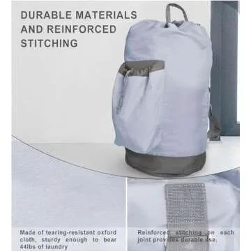 VividPaw Laundry Bag Extra Large Heavy Duty, Laundry Backpack for College students, Travel Laundry Bags with Adjustable Strap, Dirty Clothes Hamper, College Dorm Room Essentials (Grey)