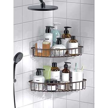 SMARTAKE 2-Pack Corner Shower Caddy, SUS304 Stainless Steel, Wall Mounted Bathroom Shelf with Adhesive, Storage Organizer for Toilet, Dorm and Kitchen (Bronze)