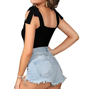 MANGOPOP Stylish Square Neck Tie Shoulders Bodysuit
