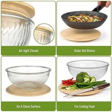Borosilicate Glass Bowls with Bamboo Lids Set of 3