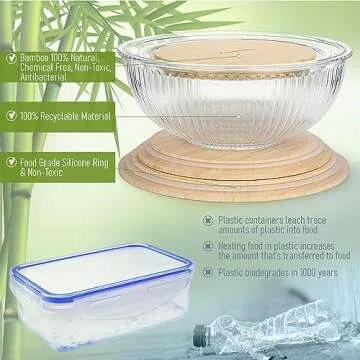 Borosilicate Glass Bowls with Bamboo Lids Set of 3