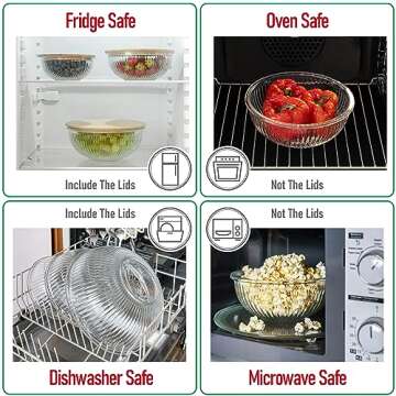 dokaworld Stackable Space-Saving Nesting Set of 3 Glass Bowls with Bamboo Lids for Foodprep, Storage, Mixing & Cooking - Microwave & Oven Safe BPA Free Durable Heat Resistant Inert Borosilicate Glass