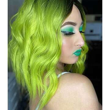 G&T Wig Green Bob Wavy Wigs for Women Lime Green Wig Middle Part Heat Resistant Party Halloween Cosp...