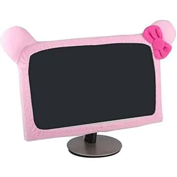 Monfurise 20"-29" Lovely Cute Dustproof Computer Monitor Cover with Cat Ear Laptop TV LCD Screen Monitor Decoration Dust Cover Protector, Pink