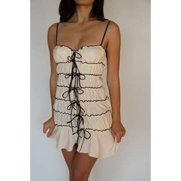 Y2K Women Sexy Strapless Tube Mini Dress Lace Patchwork Bandeau Bodycon Short Going Out Dresses Streetwear (Ruffle Tunnel Dress Beige, M)