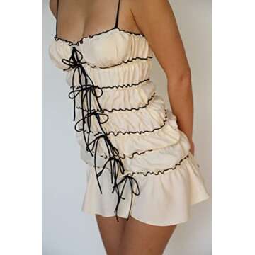 Y2K Women Sexy Strapless Tube Mini Dress Lace Patchwork Bandeau Bodycon Short Going Out Dresses Streetwear (Ruffle Tunnel Dress Beige, M)