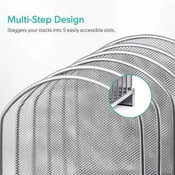 Mindspace Desk Organizer Inclined File Sorter, Office Desktop Document sorter with 5 upright sections | File Folder and Letter Organizer | The Mesh Collection, Silver