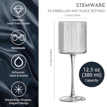 Square Wine Glasses Set of 4 - Elegant Ribbed Design