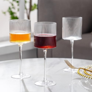Square Wine Glasses Set of 4 - Elegant Ribbed Design