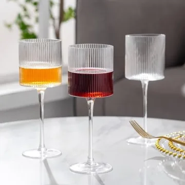 Square Wine Glasses Set of 4 - Elegant Ribbed Design