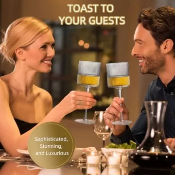 Square Wine Glasses Set of 4 - Elegant Ribbed Design