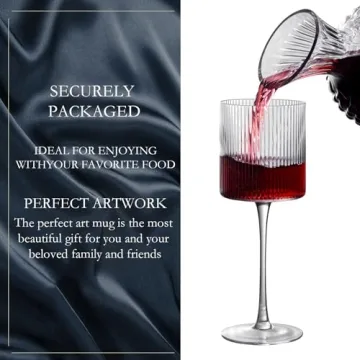 Square Wine Glasses Set of 4 - Elegant Ribbed Design