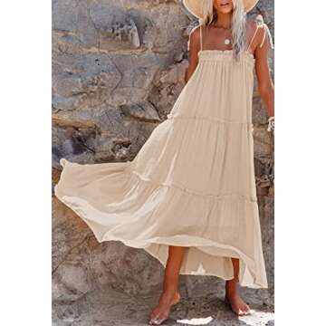 Meenew Women's Spaghetti Strap Boho Maxi Dress Casual Loose Long Summer Dress S Light Orange