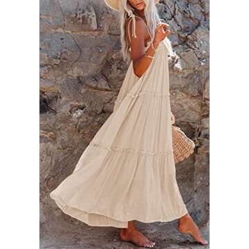 Meenew Women's Spaghetti Strap Boho Maxi Dress Casual Loose Long Summer Dress S Light Orange