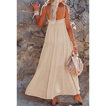 Meenew Women's Spaghetti Strap Boho Maxi Dress Casual Loose Long Summer Dress S Light Orange