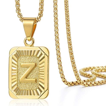 Trendsmax Initial Letter Pendant Necklace for Mens Womens Gold Plated Letter Z Pendant Necklace Stainless Steel Box Link Chain 22inch