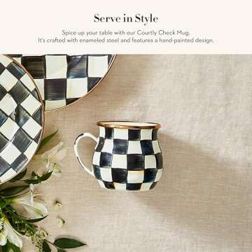 MACKENZIE-CHILDS Enamel Mug, Cute Enamelware Coffee and Tea Mug, Unique Drinkware, 16 Ounces, Black-...