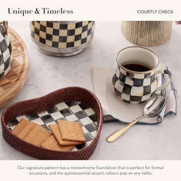 MACKENZIE-CHILDS Enamel Mug, Cute Enamelware Coffee and Tea Mug, Unique Drinkware, 16 Ounces, Black-and-White Courtly Check, Set of 1