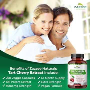 Zazzee Tart Cherry 10:1 Extract, 3000 mg Strength, 200 Vegan Capsules, 6+ Month Supply, Certified Ko...