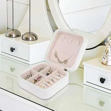 Small Travel Jewelry Box Organizer Display Storage Case for Rings Earrings Necklace, Gifts for Woman Girlfriend Bestie, Love It The Greatest Adventure