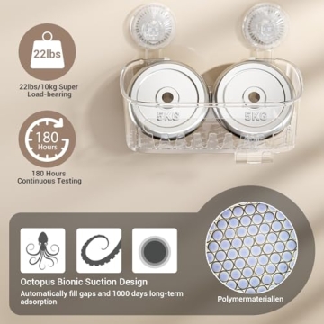 LUXEAR Clear Shower Caddy with Strong Suction Cups - No Drilling