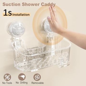 LUXEAR Clear Shower Caddy with Strong Suction Cups - No Drilling