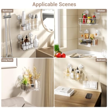 LUXEAR Clear Shower Caddy with Strong Suction Cups - No Drilling