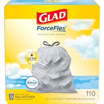 Glad ForceFlex Tall Kitchen Trash Bags - Fresh Clean Scent, 110 Count