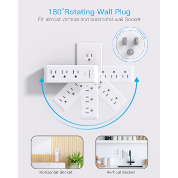 9-in-1 Surge Protector Rotating Plug Outlet Extender