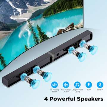 MZEIBO Sound Bar for Smart TV, 80W Bluetooth Soundbar 2 in 1 Detachable Design, Deep Bass, Home Thea...