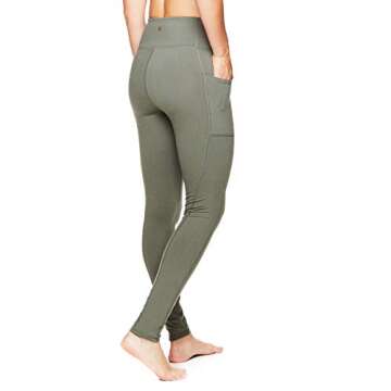 Gaiam Women's Om High Rise Waist Yoga Pants - Performance Spandex Compression Leggings - Hi Rise Relax Dusty Olive, Small