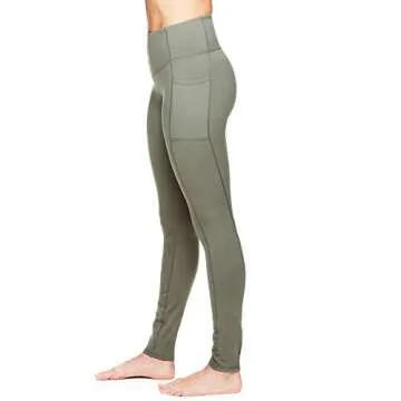 Gaiam Women's Om High Rise Waist Yoga Pants - Performance Spandex Compression Leggings - Hi Rise Relax Dusty Olive, Small