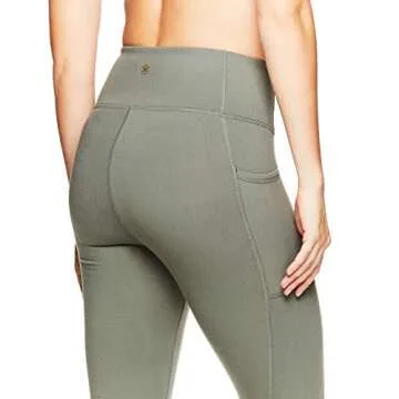 Gaiam Women's Om High Rise Waist Yoga Pants - Performance Spandex Compression Leggings - Hi Rise Relax Dusty Olive, Small