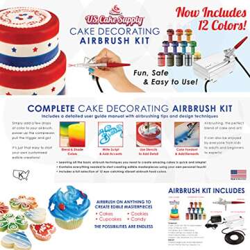 U.S. Cake Supply - Complete Cake Decorating Airbrush Kit with a Full Selection of 12 Vivid Airbrush ...