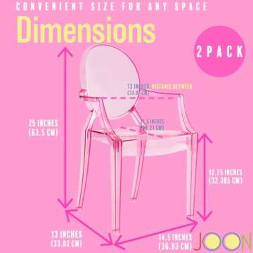 JOON 2 Pack Kids Ghost Chairs with Armrest Transparent, 25x13x14.5 Inches, Polycarbonate Material, 1...