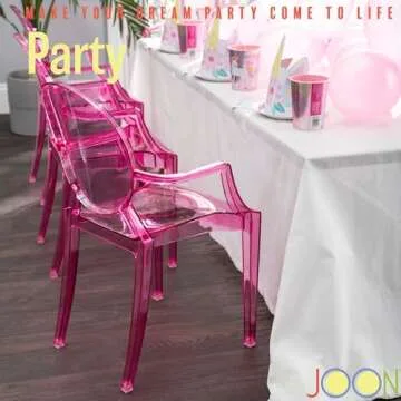 JOON 2 Pack Kids Ghost Chairs with Armrest Transparent, 25x13x14.5 Inches, Polycarbonate Material, 12.75” Seat Height, Stackable, for Toddler Parties, Playroom, Daycare, Home (Transparent Pink)