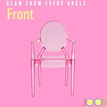 JOON 2 Pack Kids Ghost Chairs with Armrest Transparent, 25x13x14.5 Inches, Polycarbonate Material, 12.75” Seat Height, Stackable, for Toddler Parties, Playroom, Daycare, Home (Transparent Pink)