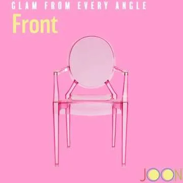 JOON 2 Pack Kids Ghost Chairs with Armrest Transparent, 25x13x14.5 Inches, Polycarbonate Material, 12.75” Seat Height, Stackable, for Toddler Parties, Playroom, Daycare, Home (Transparent Pink)