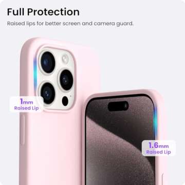 ORNARTO Compatible with iPhone 15 Pro Case 6.1", Liquid Silicone 3 Layers Full Covered Soft Gel Rubber Cover, Shockproof Protective Slim Phone Case with Anti-Scratch Microfiber Lining-Chalk Pink