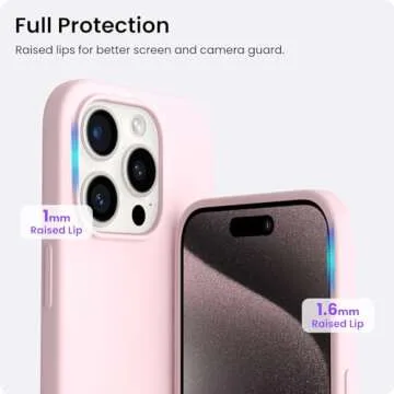 ORNARTO Compatible with iPhone 15 Pro Case 6.1", Liquid Silicone 3 Layers Full Covered Soft Gel Rubber Cover, Shockproof Protective Slim Phone Case with Anti-Scratch Microfiber Lining-Chalk Pink