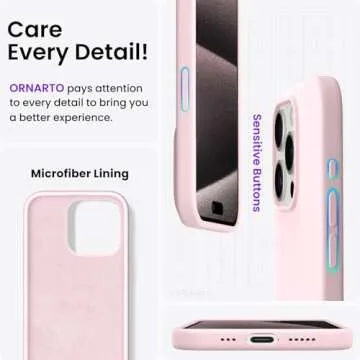 ORNARTO Compatible with iPhone 15 Pro Case 6.1", Liquid Silicone 3 Layers Full Covered Soft Gel Rubber Cover, Shockproof Protective Slim Phone Case with Anti-Scratch Microfiber Lining-Chalk Pink