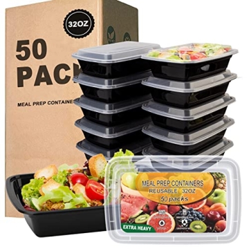 Ezalia 50 Pack- Meal Prep Containers 32oz, Plastic Food Prep Containers Reusable, Leakproof To Go Fo...
